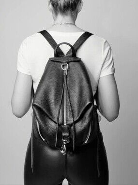 Rebecca Minkoff Black Pebbled Leather Julian Backpack Gold -tone